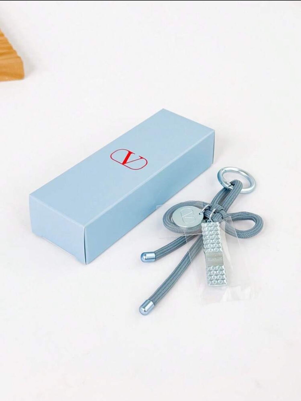 Valentino Light Blue Keychain with Logo Box